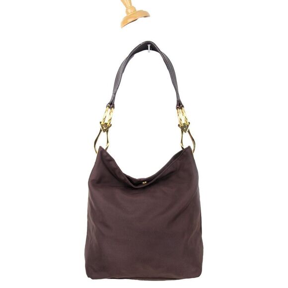 JPK PARIS 75 BROWN NYLON BROWN GENUINE LEATHER STRAP SHOULDER BAG HANDBAG PURSE - Picture 2 of 12